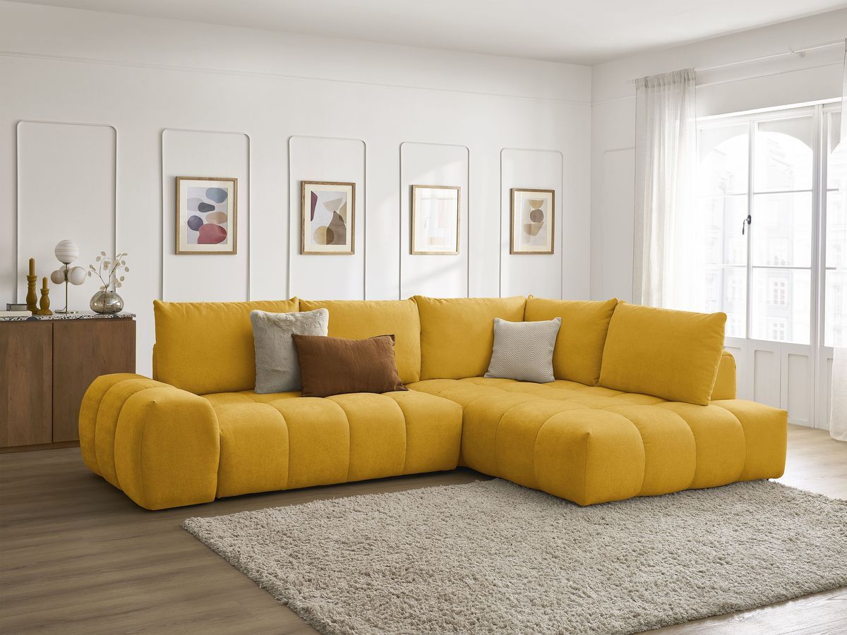 Canapé d'angle L convertible coffre EVEREST tissu texturé