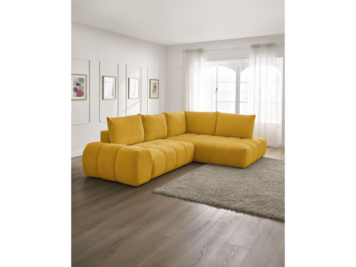 Canapé d'angle L convertible coffre EVEREST tissu texturé