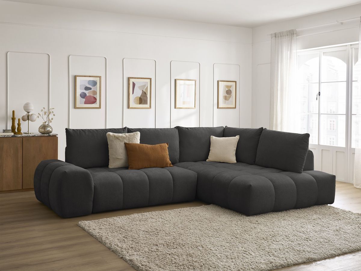 Canapé d'angle L convertible coffre EVEREST tissu texturé