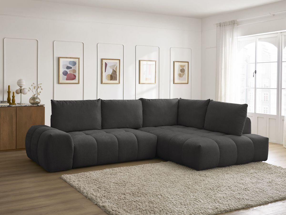 Canapé d'angle L convertible coffre EVEREST tissu texturé