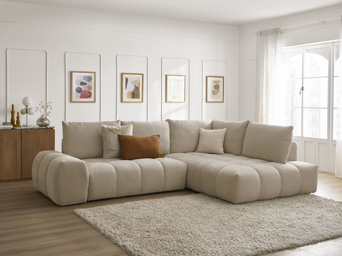 Canapé d'angle L convertible coffre EVEREST tissu texturé