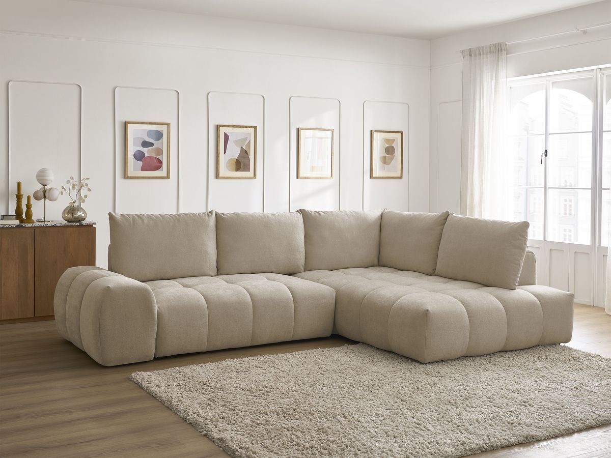 Canapé d'angle L convertible coffre EVEREST tissu texturé