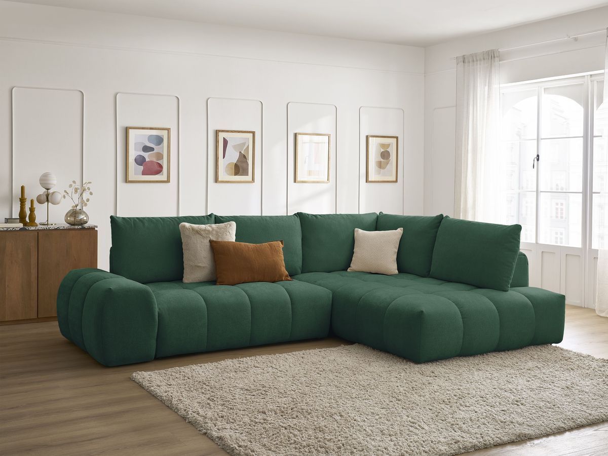 Canapé d'angle L convertible coffre EVEREST tissu texturé