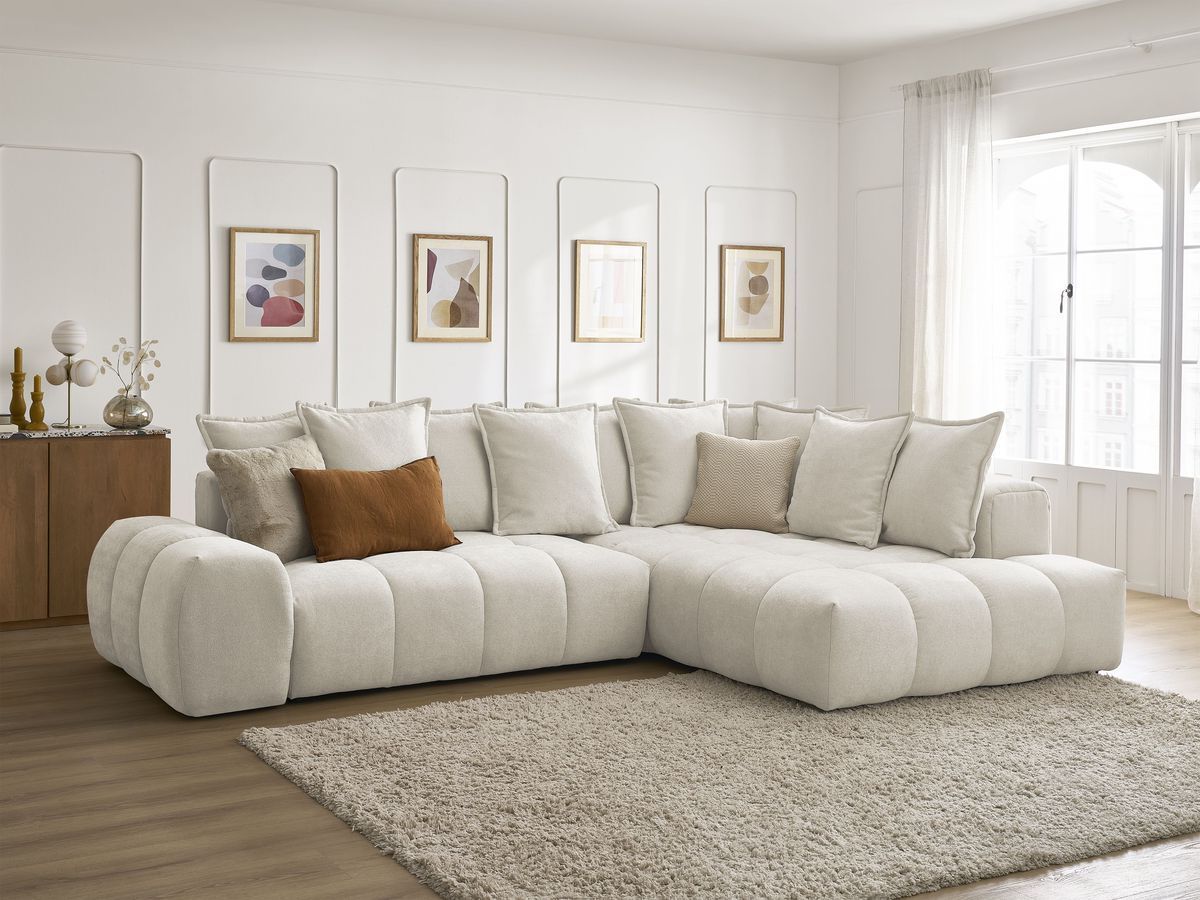 Canapé d'angle L convertible coffre EVEREST tissu texturé
