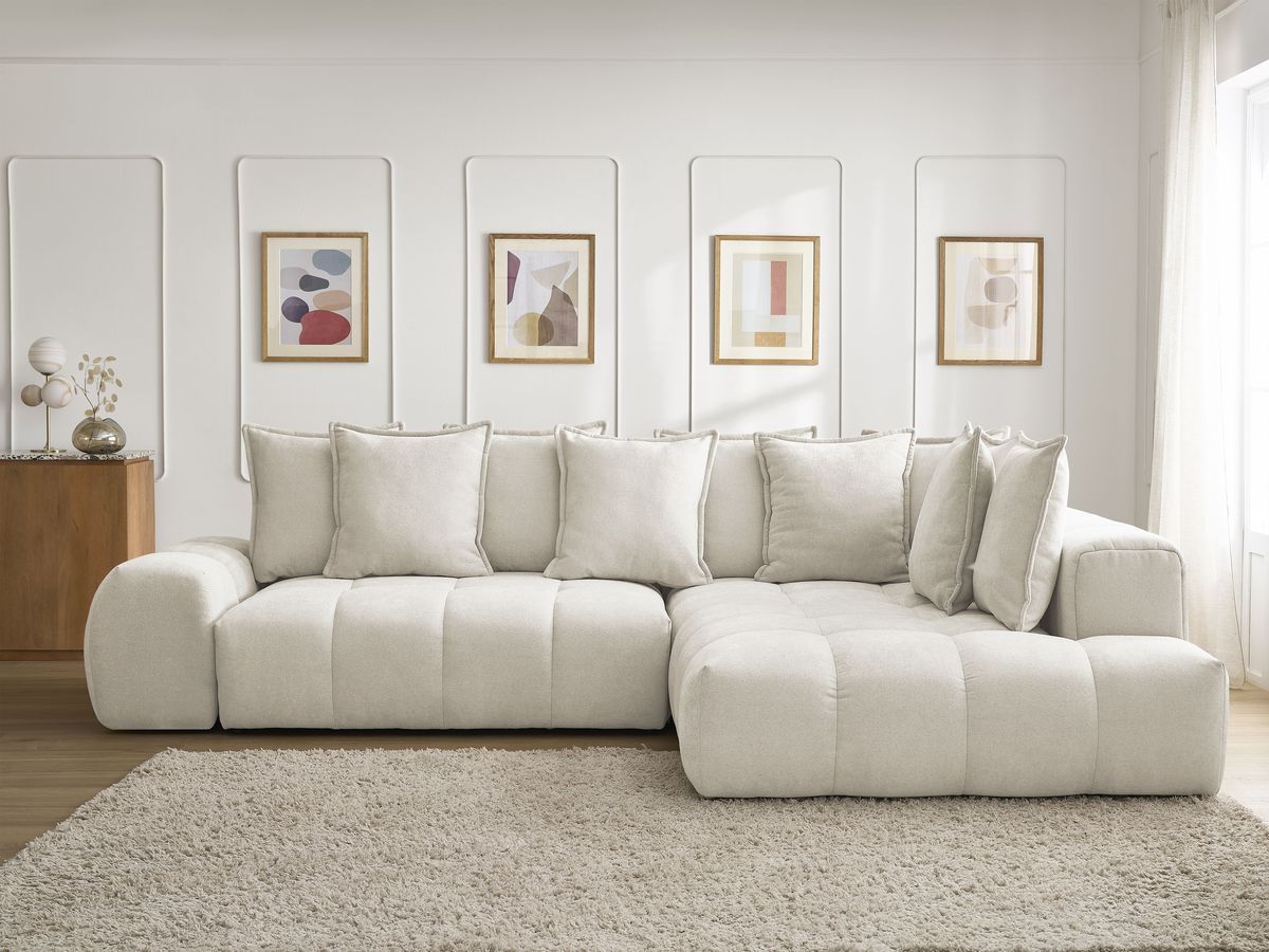 Canapé d'angle L convertible coffre EVEREST tissu texturé beige angle droit BOBOCHIC 3 places - Vue supplémentaire 3