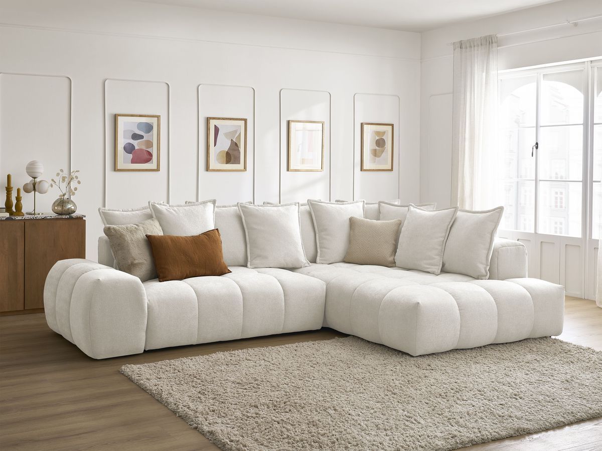Canapé d'angle L convertible coffre EVEREST tissu texturé