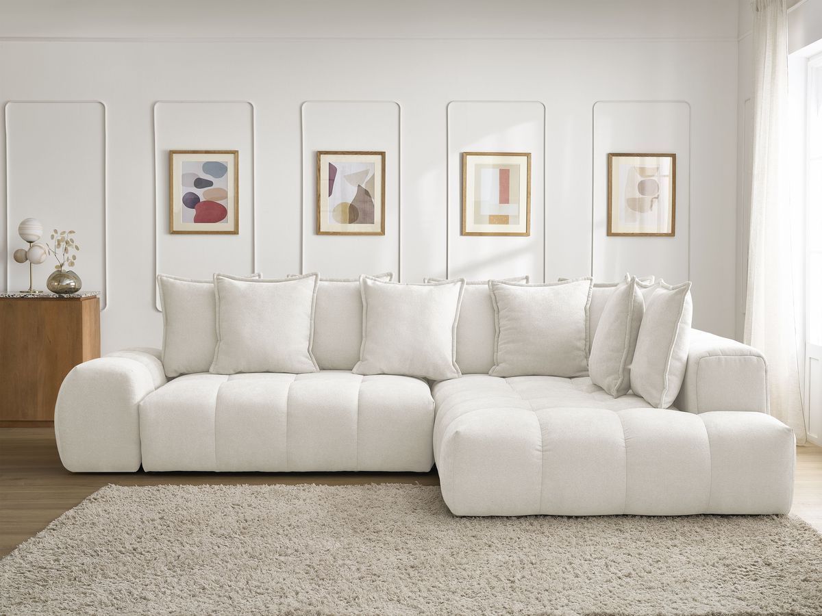 Canapé d'angle L convertible coffre EVEREST tissu texturé blanc angle droit BOBOCHIC 3 places - Vue supplémentaire 3