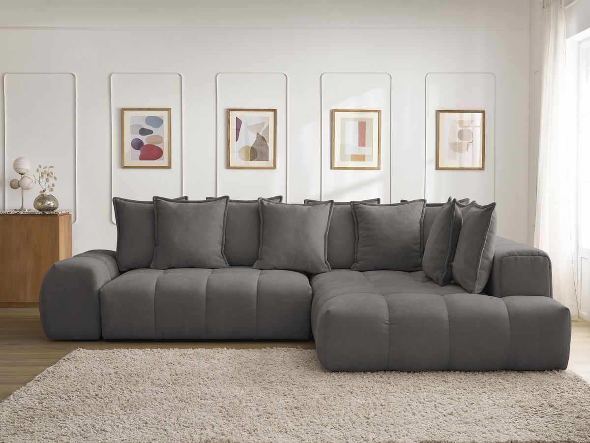 Canapé d'angle L convertible coffre EVEREST tissu texturé gris foncé angle droit BOBOCHIC 3 places - Vue supplémentaire 3