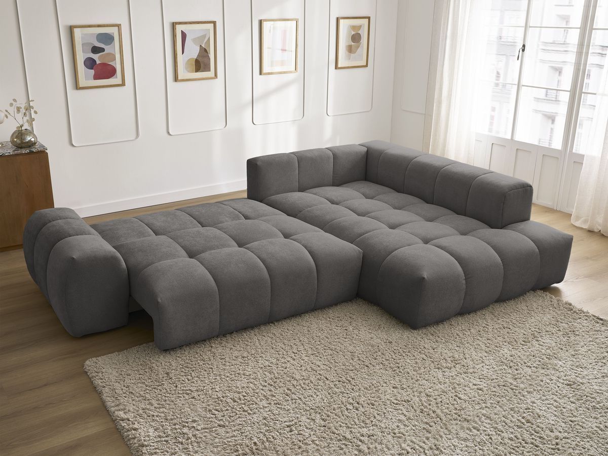 Canapé d'angle L convertible coffre EVEREST tissu texturé