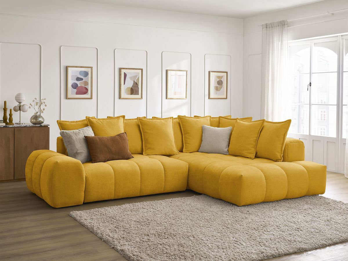 Canapé d'angle L convertible coffre EVEREST tissu texturé