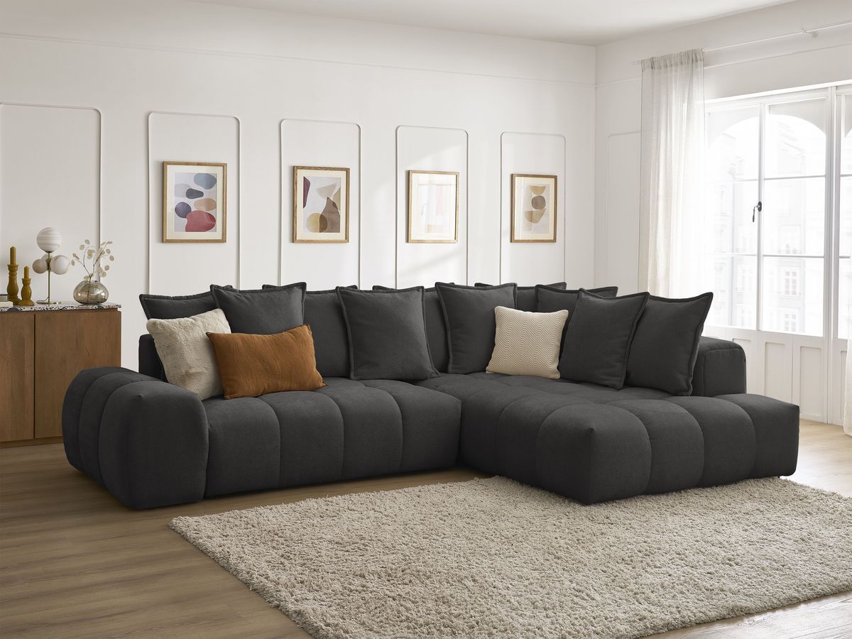 Canapé d'angle L convertible coffre EVEREST tissu texturé