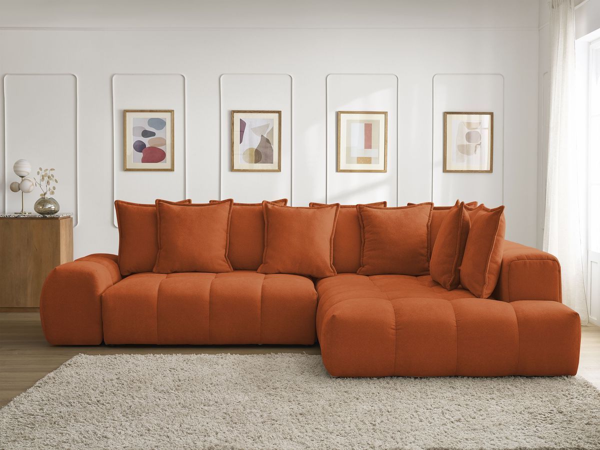 Canapé d'angle L convertible coffre EVEREST tissu texturé orange angle droit BOBOCHIC 3 places - Vue supplémentaire 3