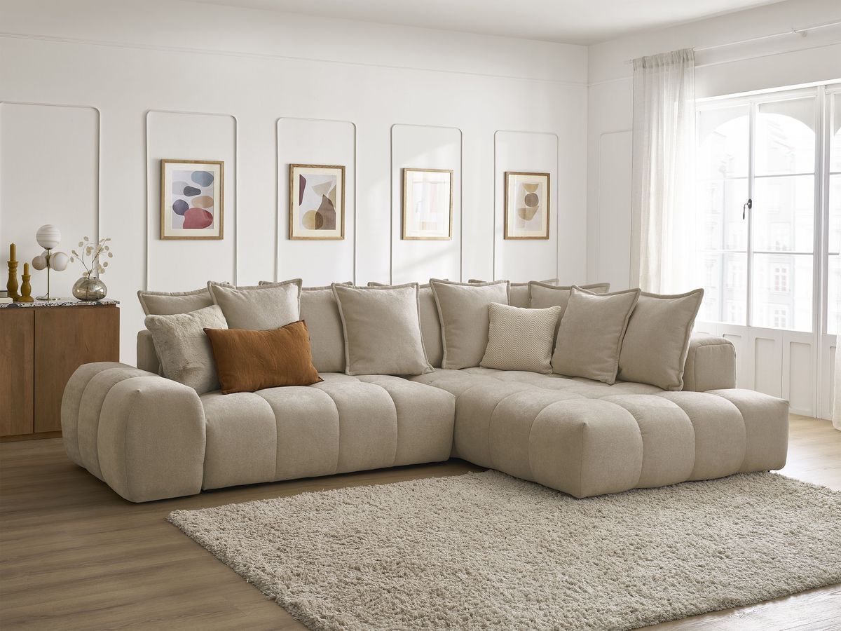 Canapé d'angle L convertible coffre EVEREST tissu texturé