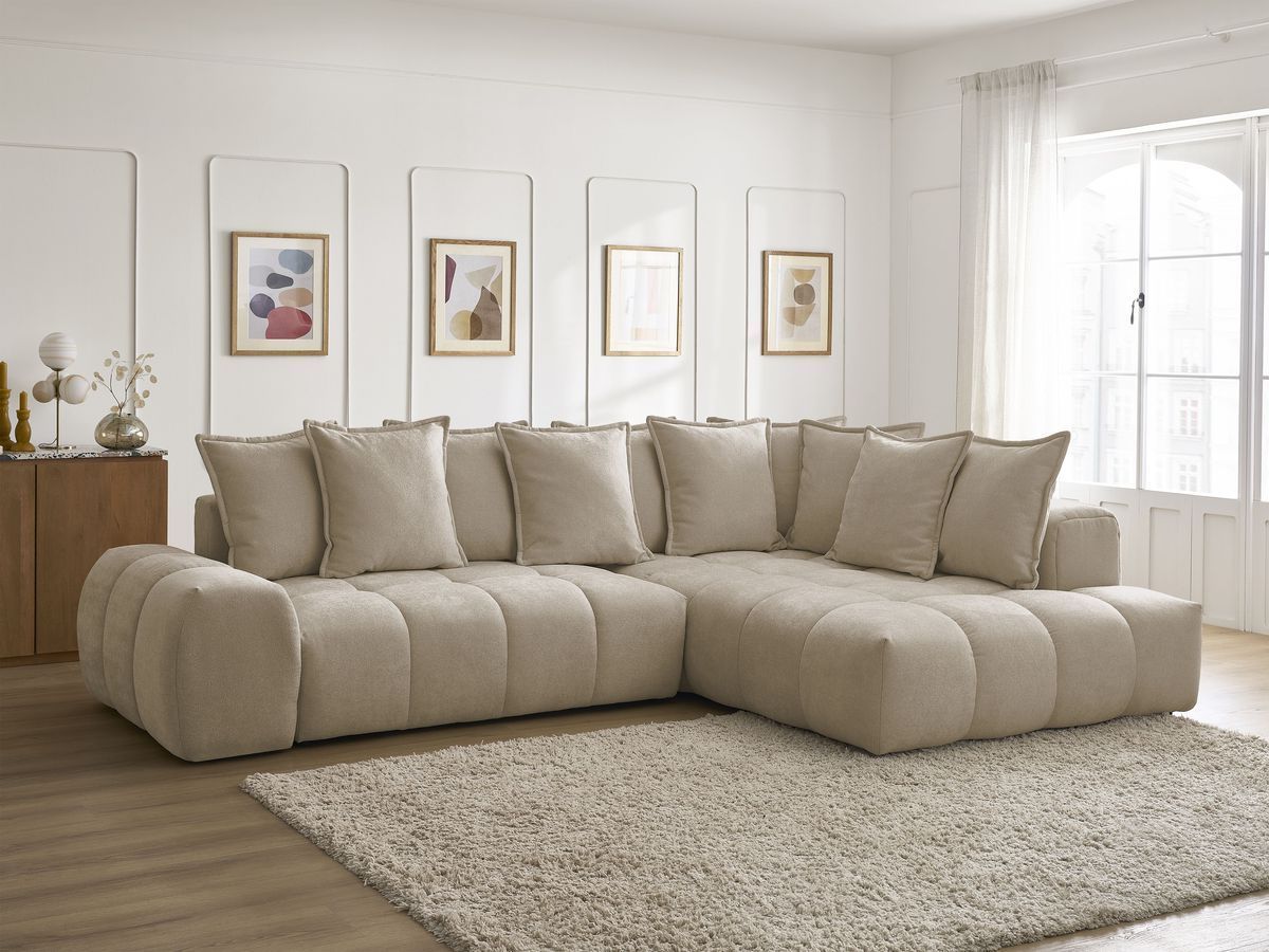 Canapé d'angle L convertible coffre EVEREST tissu texturé