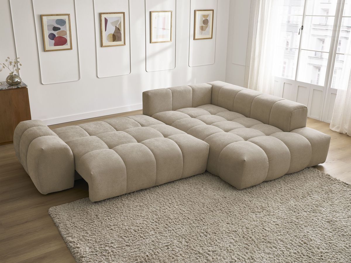 Canapé d'angle L convertible coffre EVEREST tissu texturé