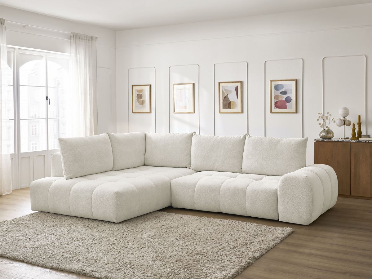 Canapé d'angle L convertible coffre EVEREST tissu chiné