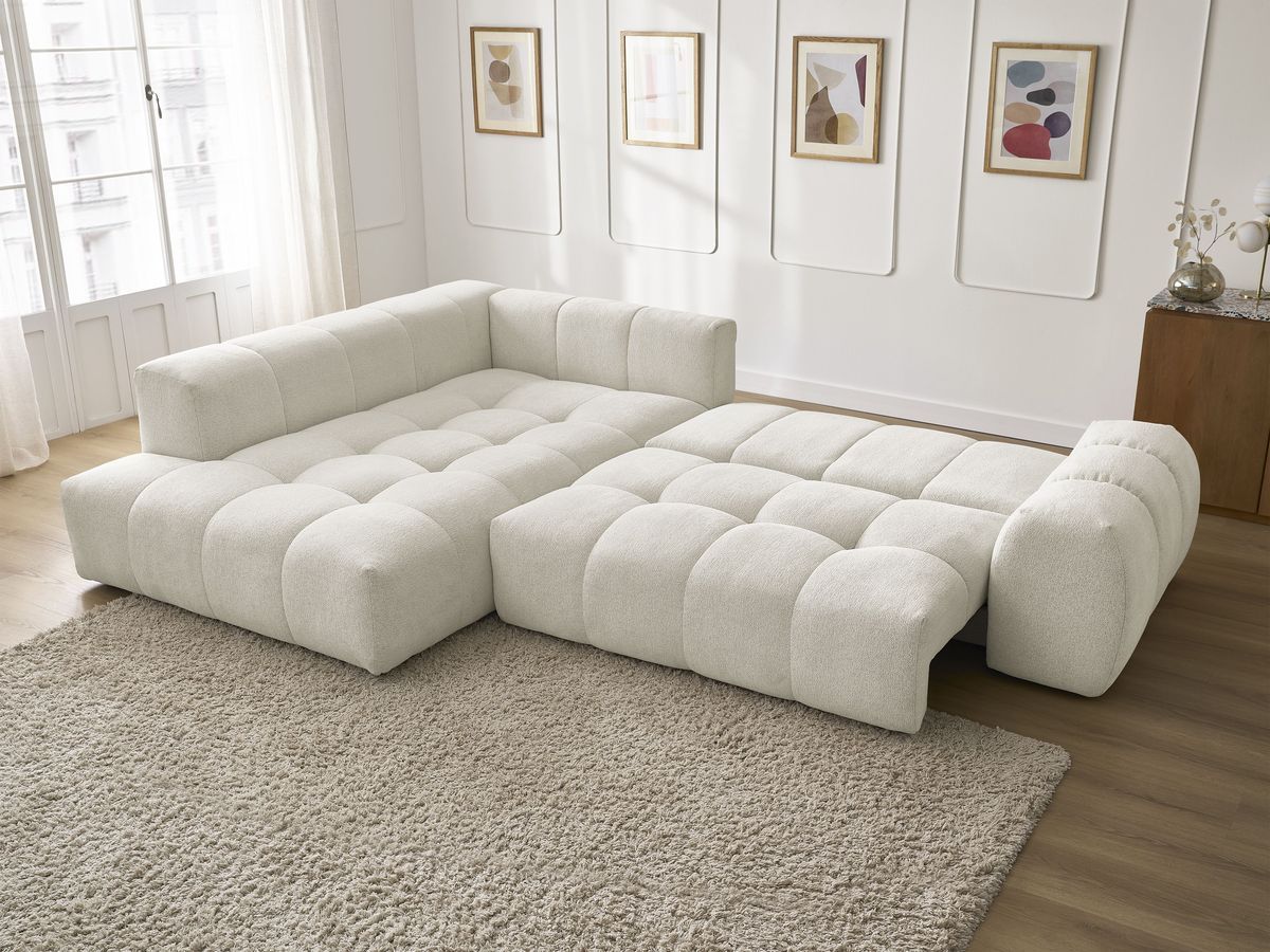 Canapé d'angle L convertible coffre EVEREST tissu chiné