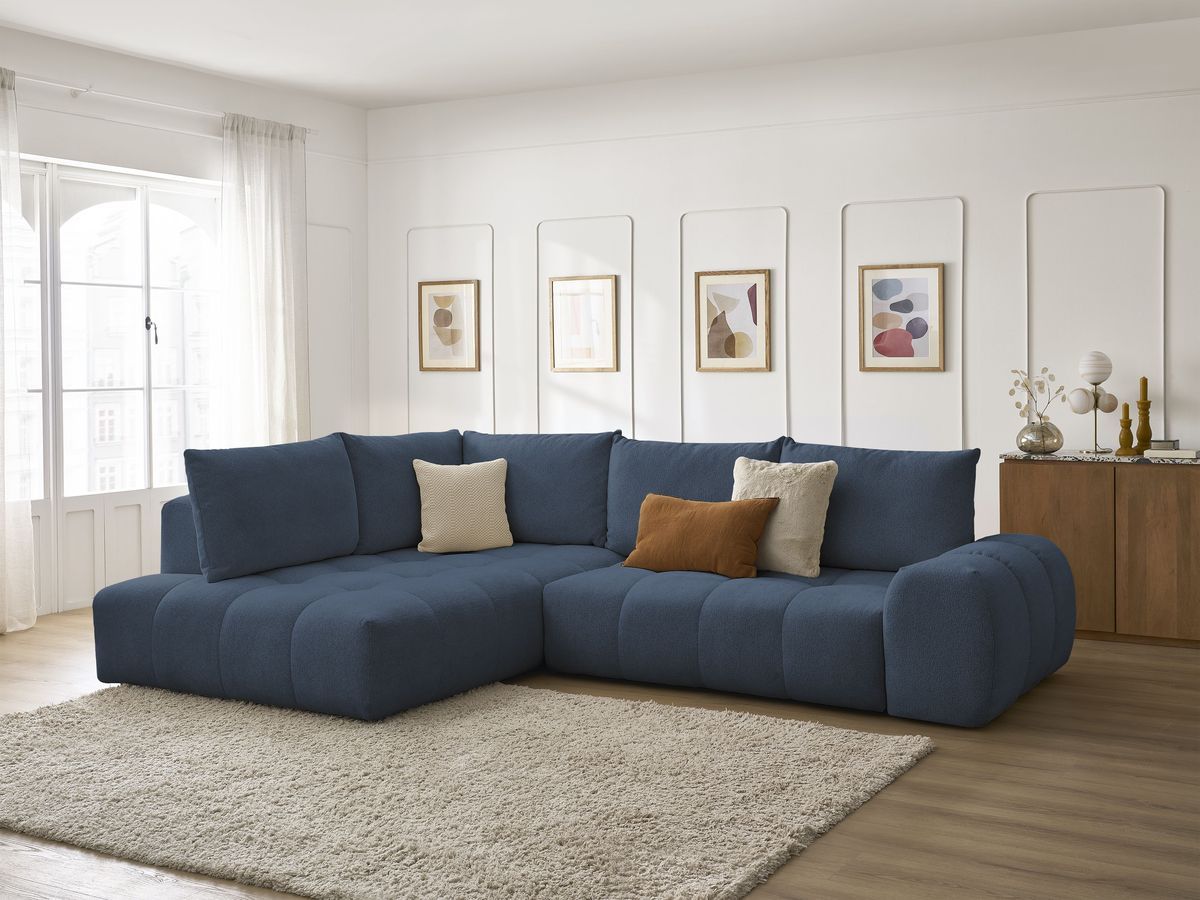 Canapé d'angle L convertible coffre EVEREST tissu chiné