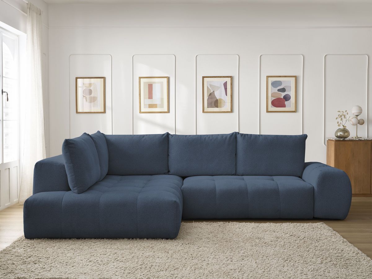 Canapé d'angle L convertible coffre EVEREST tissu chiné bleu foncé angle gauche BOBOCHIC 3 places - Vue supplémentaire 3