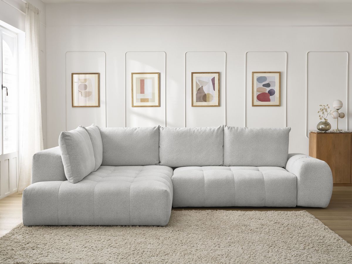 Canapé d'angle L convertible coffre EVEREST tissu chiné gris clair angle gauche BOBOCHIC 3 places - Vue supplémentaire 3