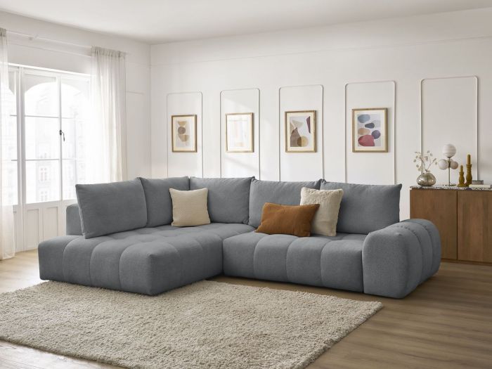 Canapé d'angle L convertible coffre EVEREST tissu chiné