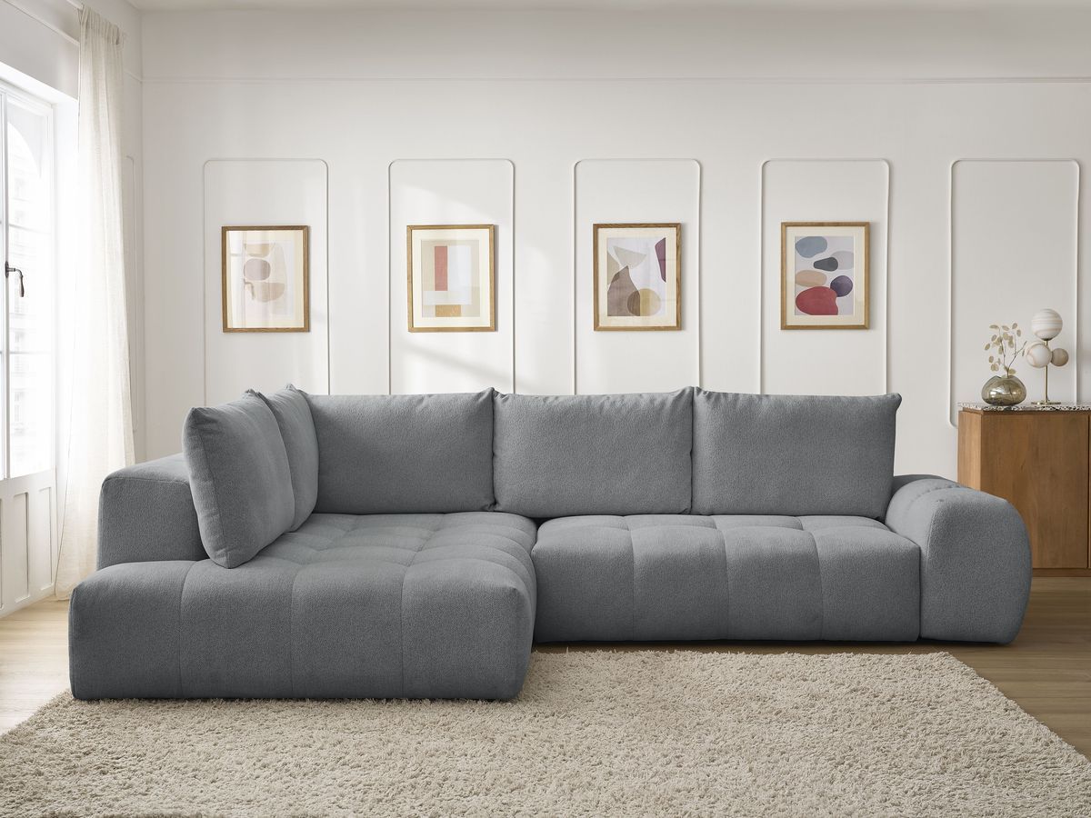 Canapé d'angle L convertible coffre EVEREST tissu chiné