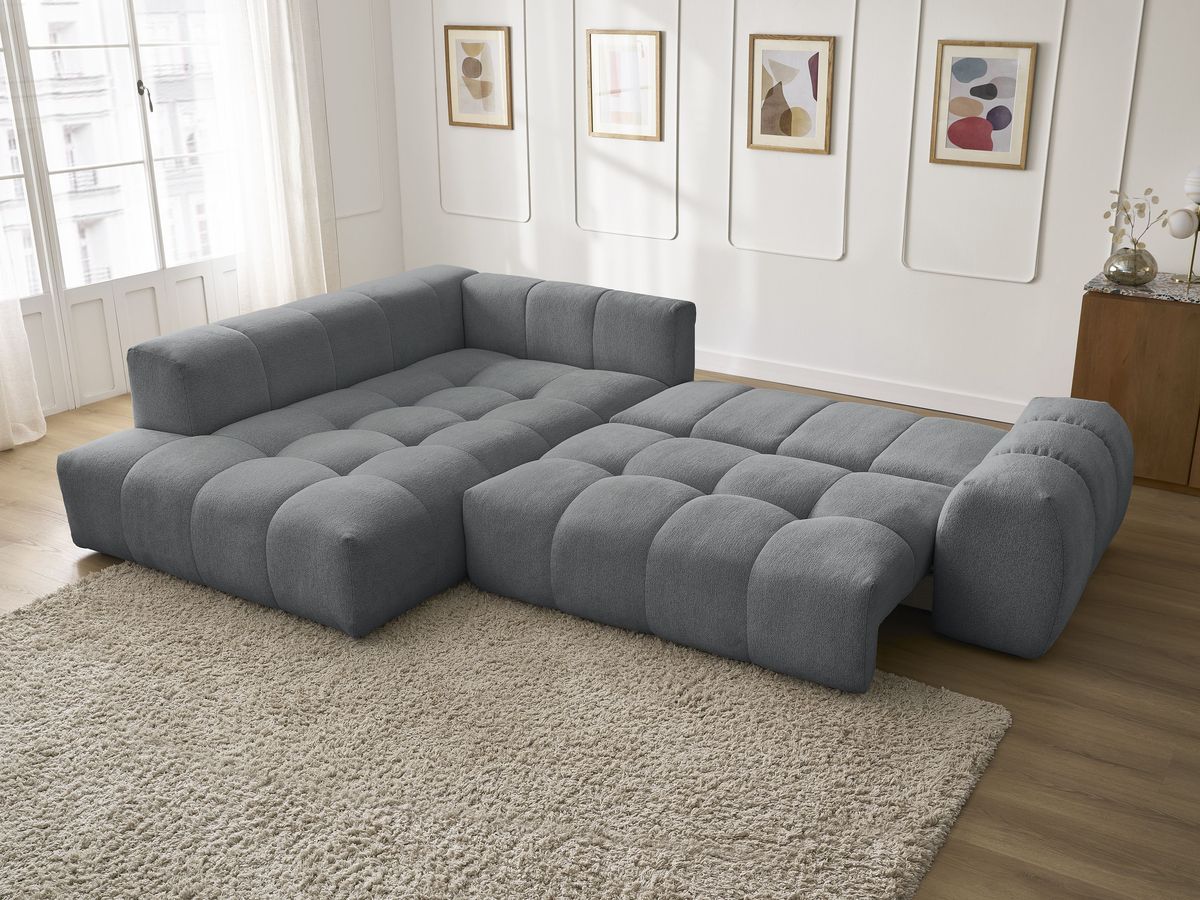 Canapé d'angle L convertible coffre EVEREST tissu chiné