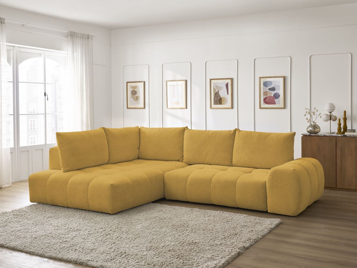 Canapé d'angle L convertible coffre EVEREST tissu chiné