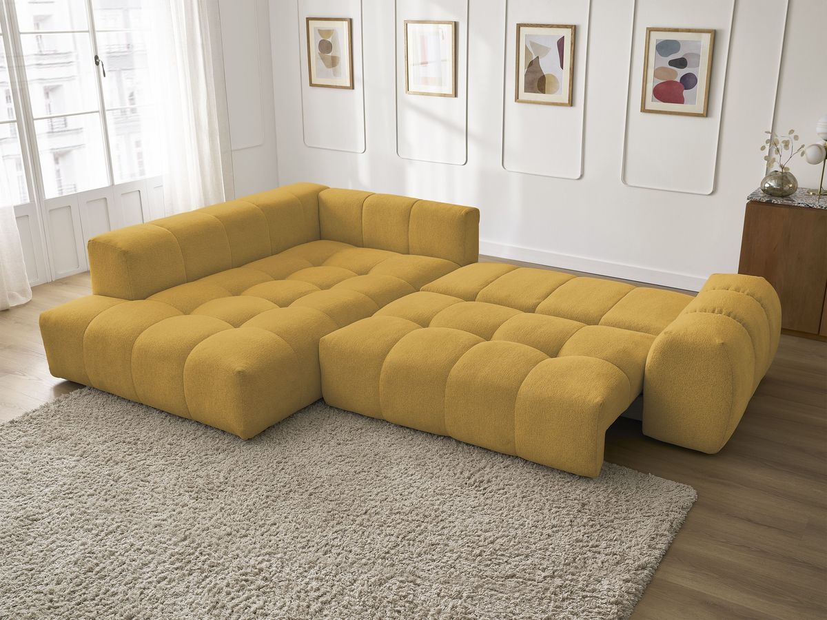 Canapé d'angle L convertible coffre EVEREST tissu chiné