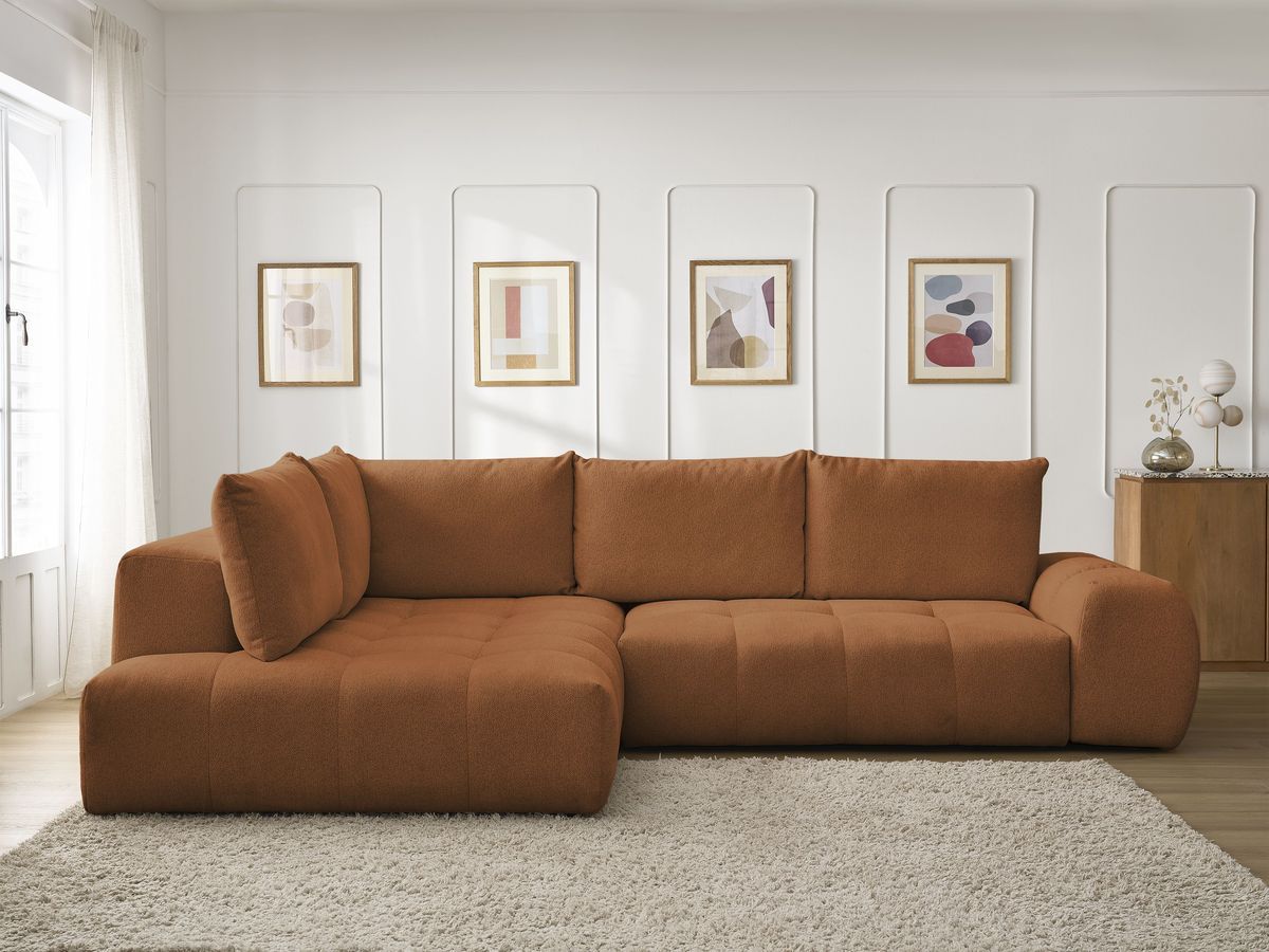 Canapé d'angle L convertible coffre EVEREST tissu chiné orange angle gauche BOBOCHIC 3 places - Vue supplémentaire 3