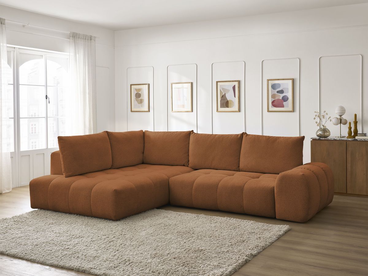 Canapé d'angle L convertible coffre EVEREST tissu chiné