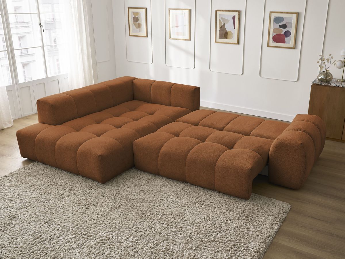 Canapé d'angle L convertible coffre EVEREST tissu chiné