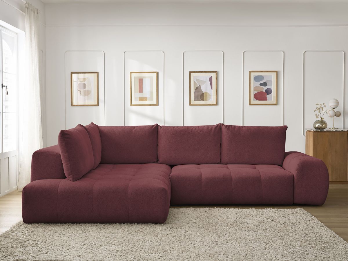 Canapé d'angle L convertible coffre EVEREST tissu chiné rouge angle gauche BOBOCHIC 3 places - Vue supplémentaire 3