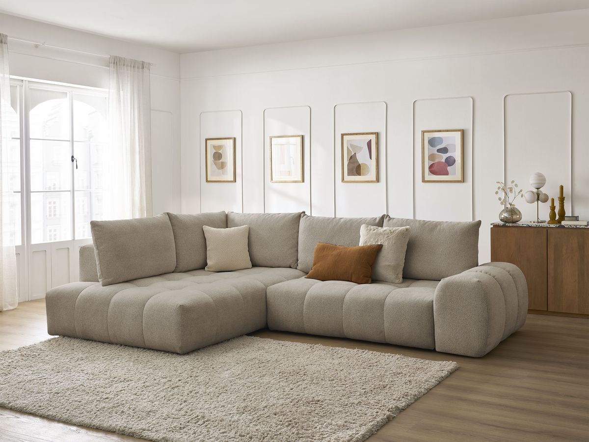 Canapé d'angle L convertible coffre EVEREST tissu chiné