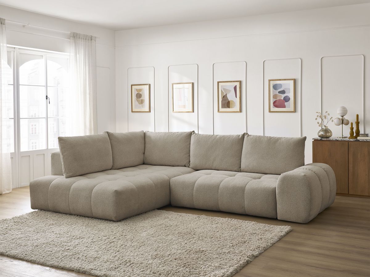 Canapé d'angle L convertible coffre EVEREST tissu chiné