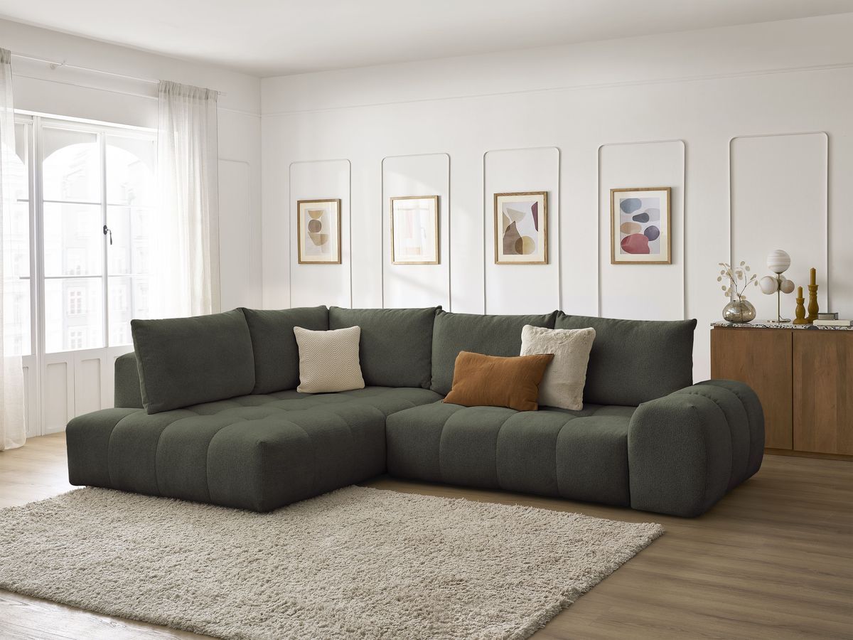 Canapé d'angle L convertible coffre EVEREST tissu chiné