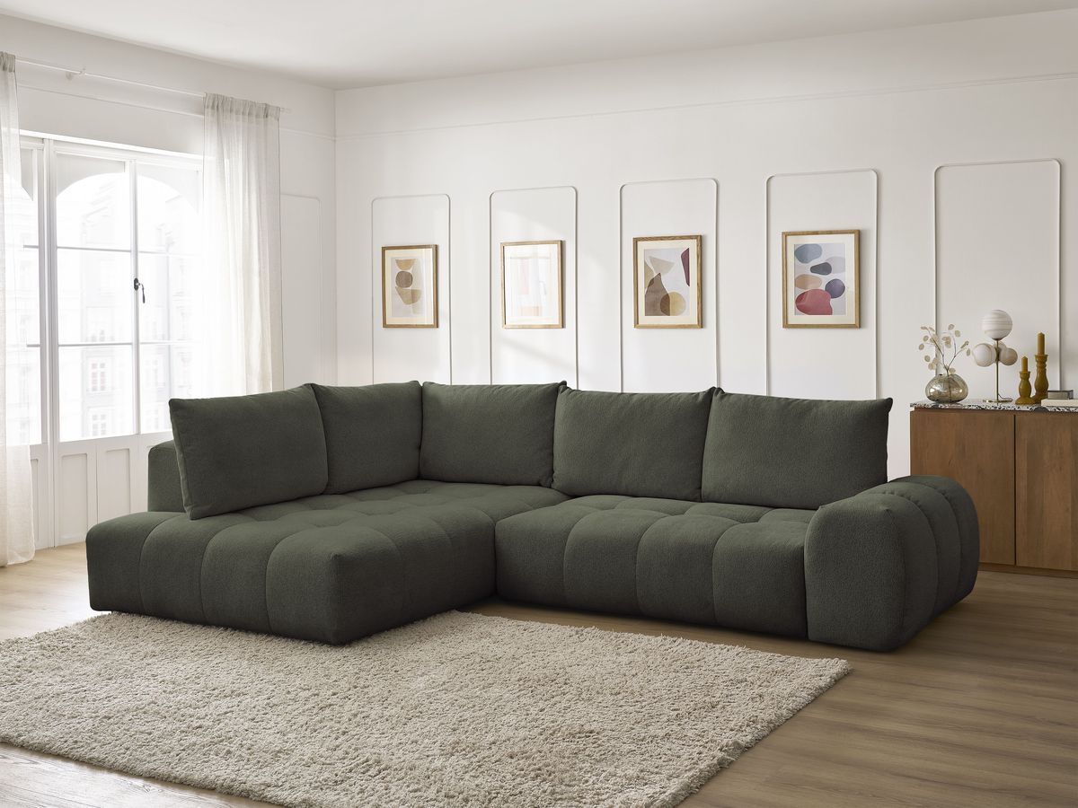 Canapé d'angle L convertible coffre EVEREST tissu chiné