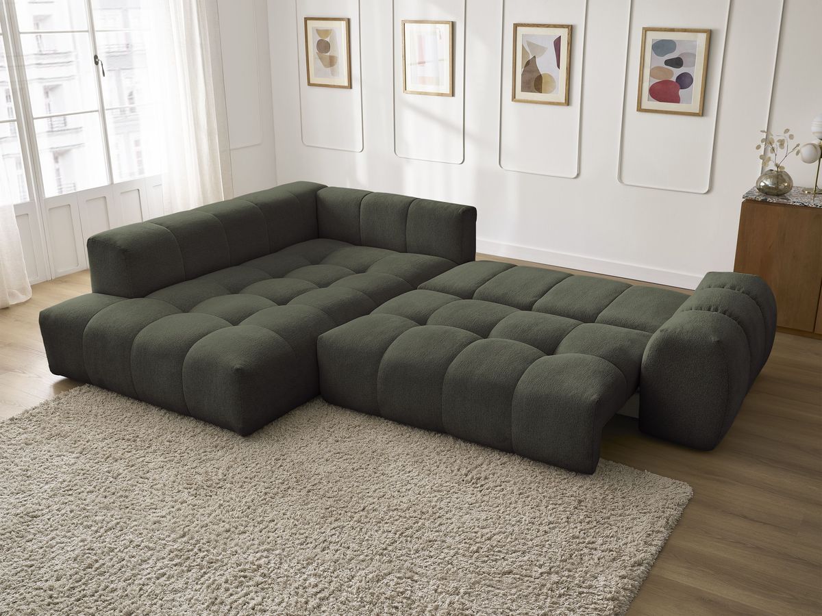 Canapé d'angle L convertible coffre EVEREST tissu chiné