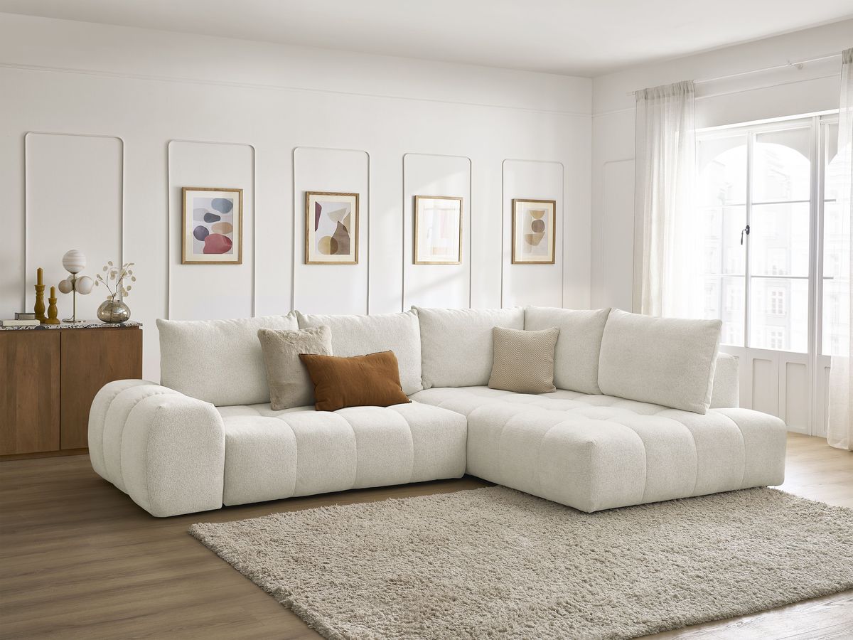 Canapé d'angle L convertible coffre EVEREST tissu chiné | BOBOCHIC ®