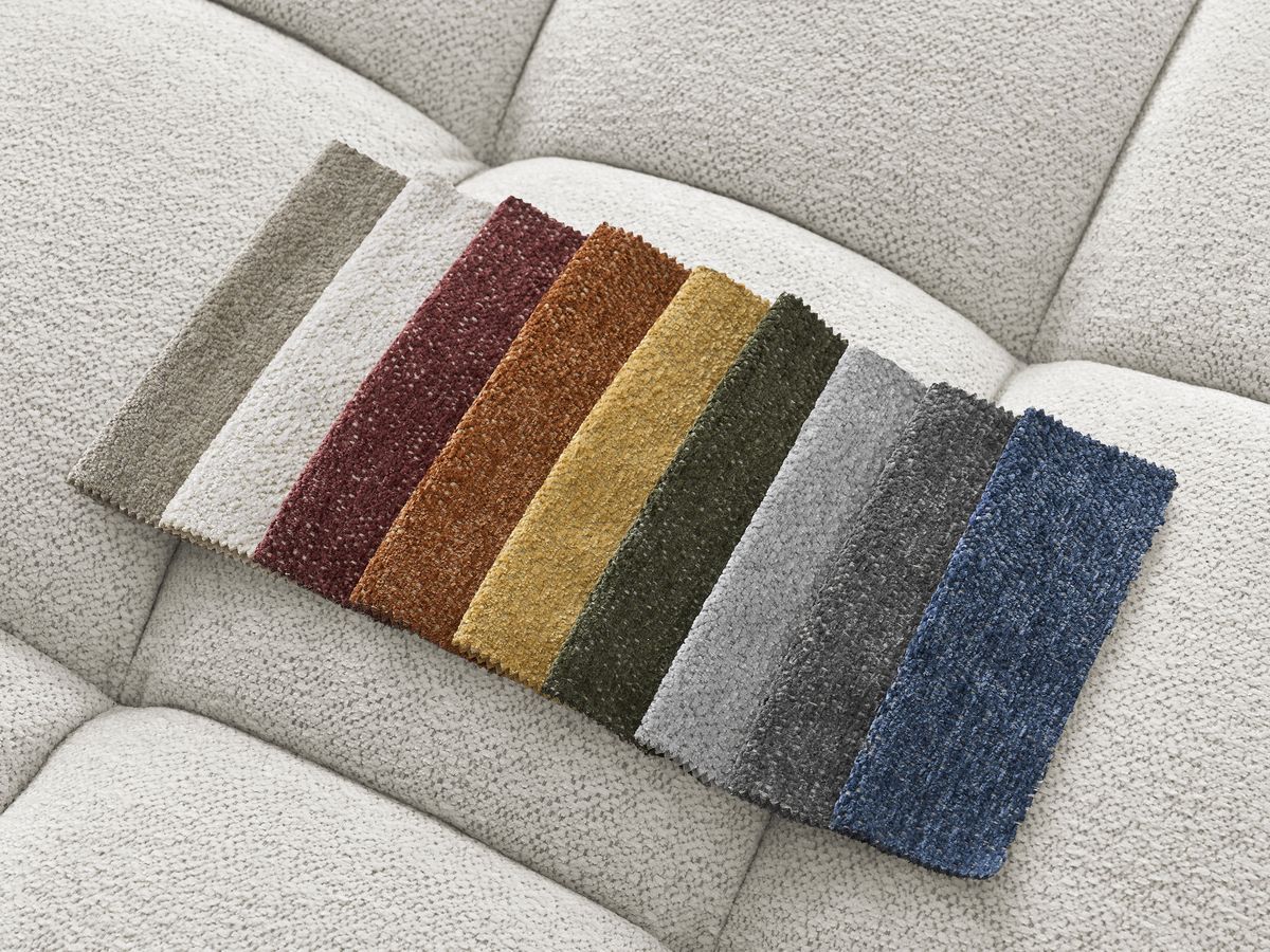 Canapé d'angle fixe EVEREST tissu chiné - Orange - Angle droit - 10 coussins
