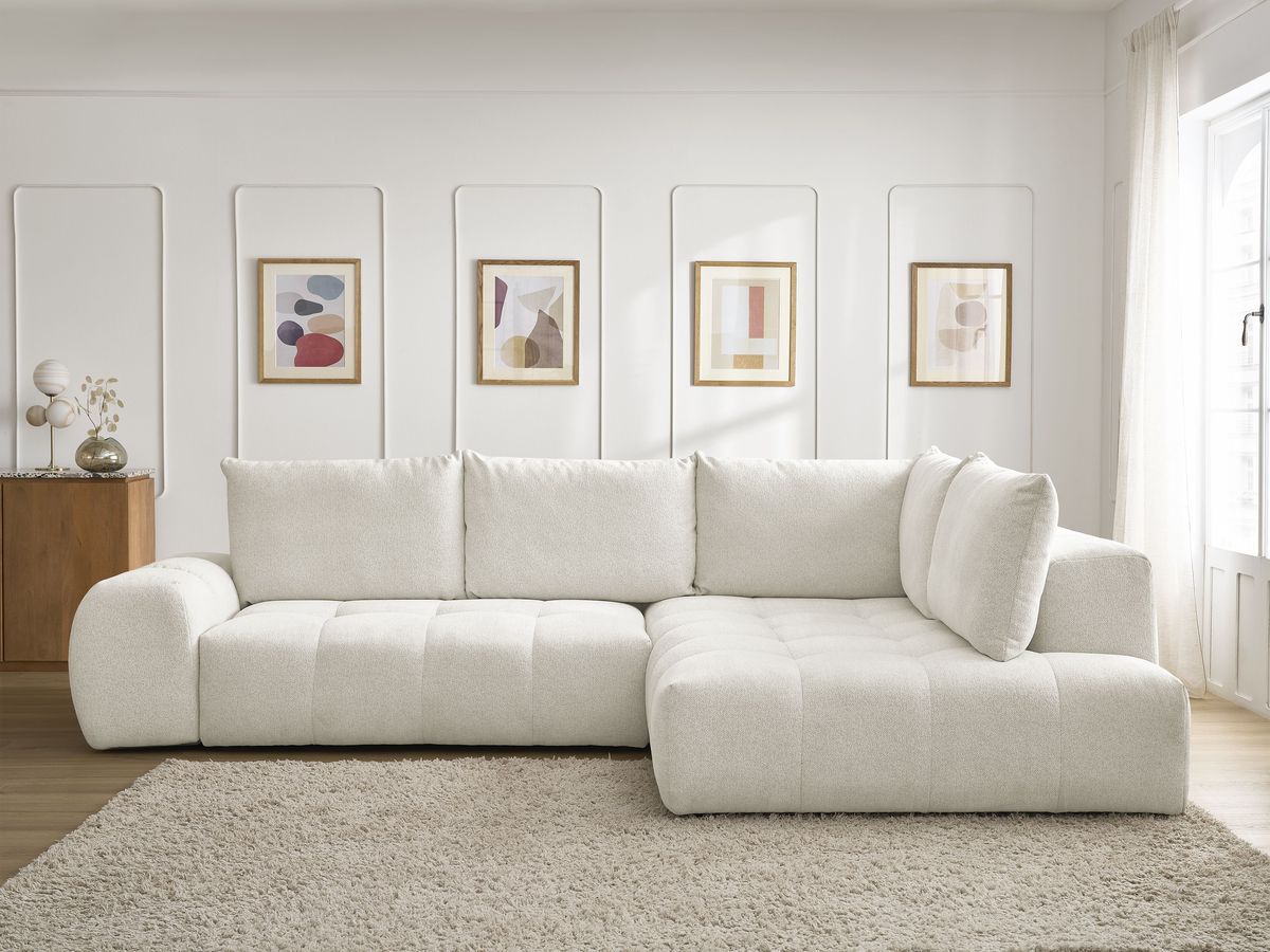 Canapé d'angle L convertible coffre EVEREST chiné blanc — vue 5