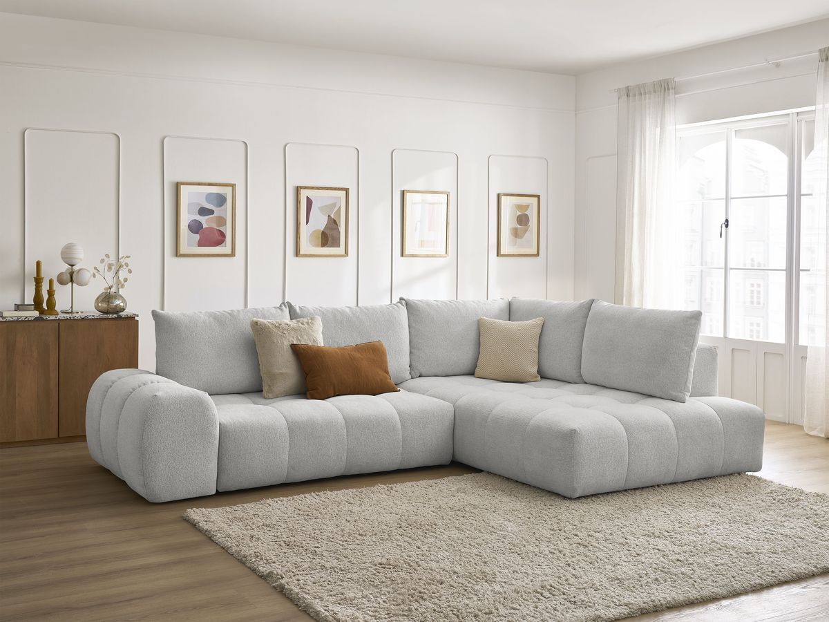 Canapé d'angle L convertible coffre EVEREST tissu chiné