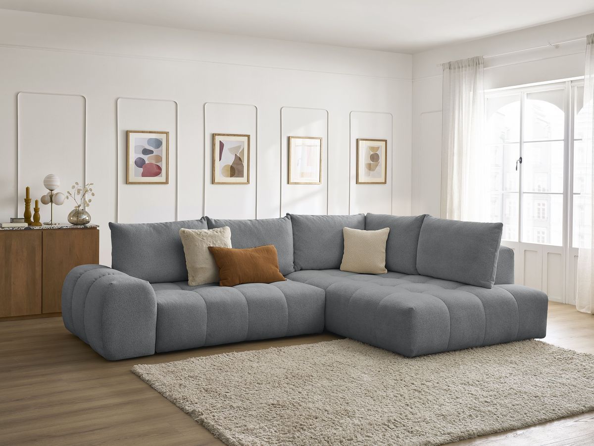Canapé d'angle L convertible coffre EVEREST tissu chiné