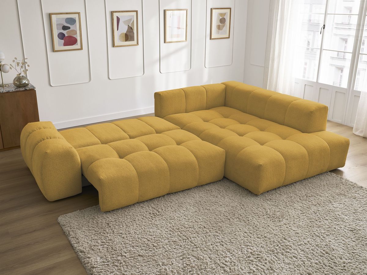 Canapé d'angle L convertible coffre EVEREST tissu chiné