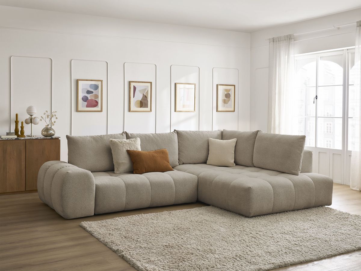 Canapé d'angle L convertible coffre EVEREST tissu chiné