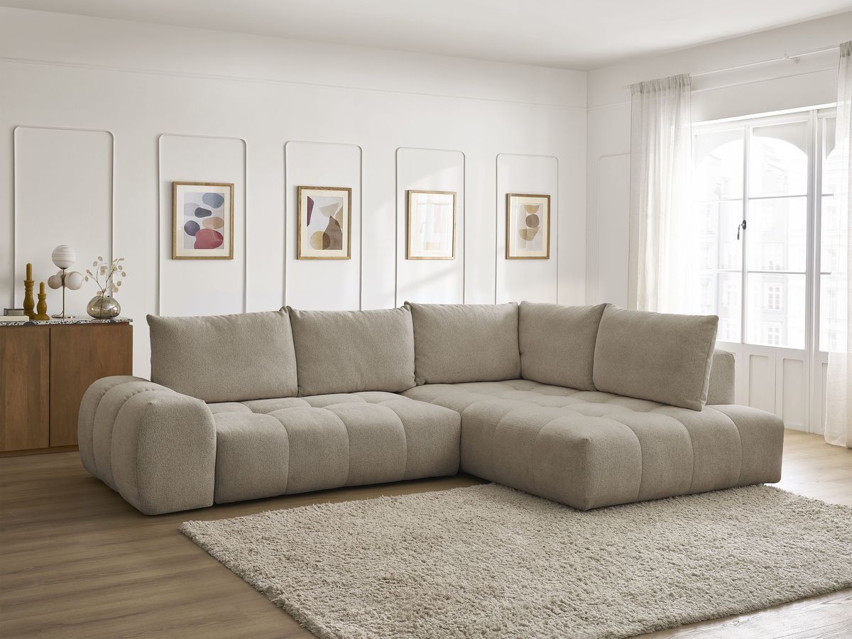 Canapé d'angle L convertible coffre EVEREST tissu chiné