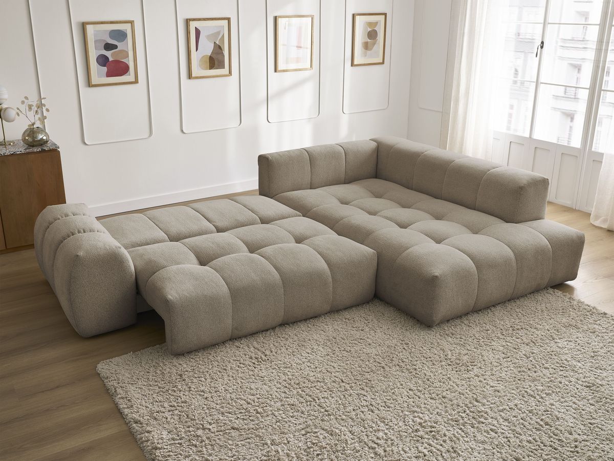 Canapé d'angle L convertible coffre EVEREST tissu chiné