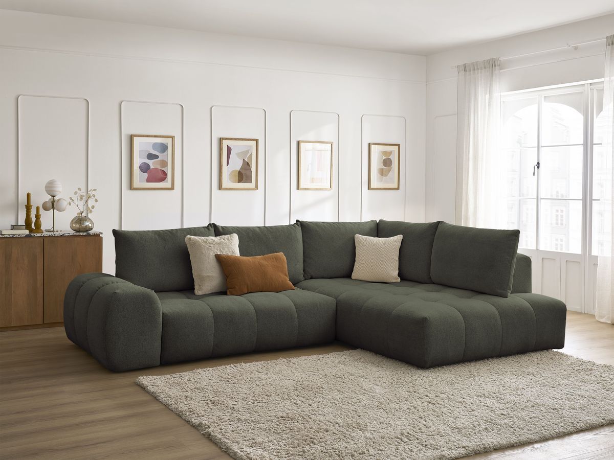 Canapé d'angle L convertible coffre EVEREST tissu chiné