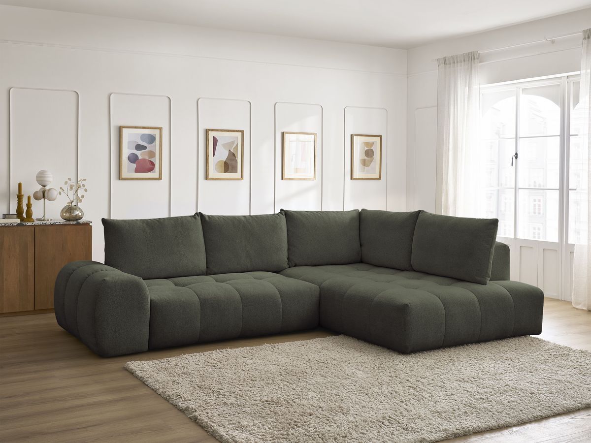Canapé d'angle L convertible coffre EVEREST tissu chiné