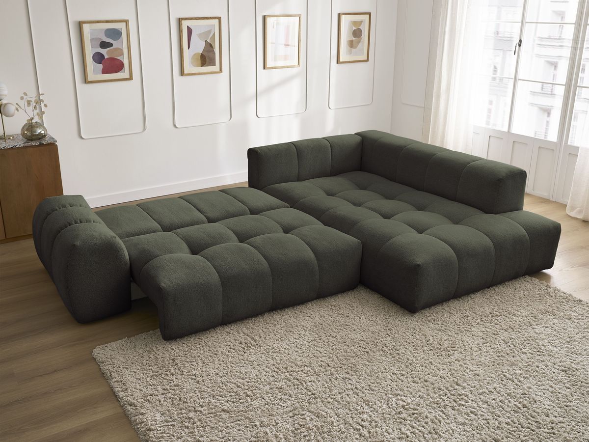Canapé d'angle L convertible coffre EVEREST tissu chiné